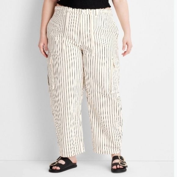 Future Collective Pants - #1382 Future Collective Black and White Striped Barrel Leg Jeans Cargo Pants